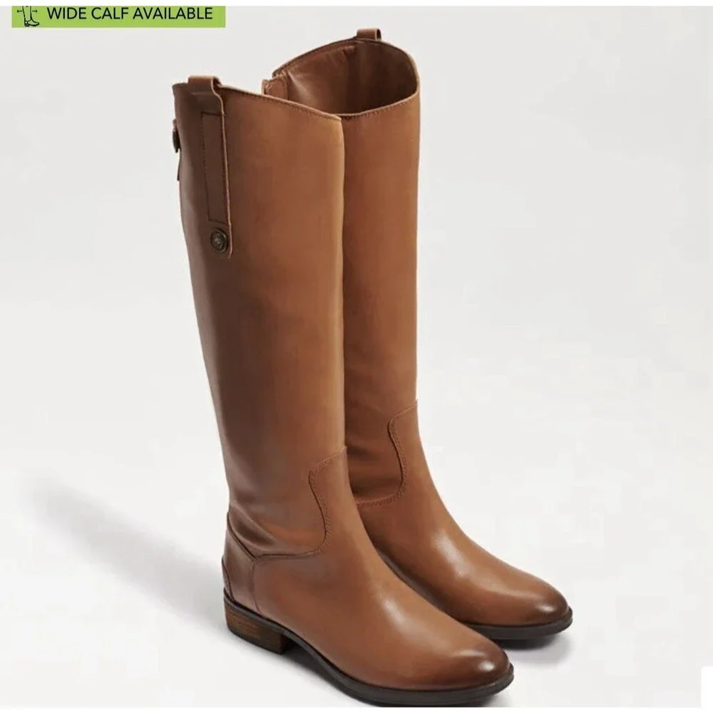 Sam Edelman Penny Riding Boots Women 6.5 Cognac Brown Leather Knee High EXC